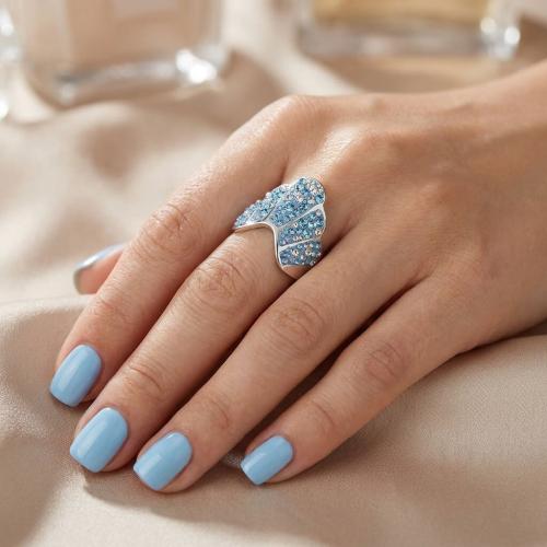 Сребърен пръстен с кристали от Sw® SP665 Deep Blue