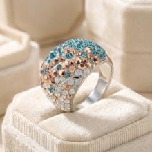 Сребърен пръстен с кристали от Sw® SP668 Indicolite and Golden Shadow