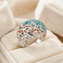Сребърен пръстен с кристали от Sw® SP668 Indicolite and Golden Shadow