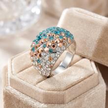 Сребърен пръстен с кристали от Sw® SP668 Indicolite and Golden Shadow