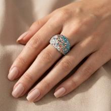 Сребърен пръстен с кристали от Sw® SP668 Indicolite and Golden Shadow
