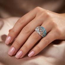 Сребърен пръстен с кристали от Sw® SP668 Indicolite and Golden Shadow