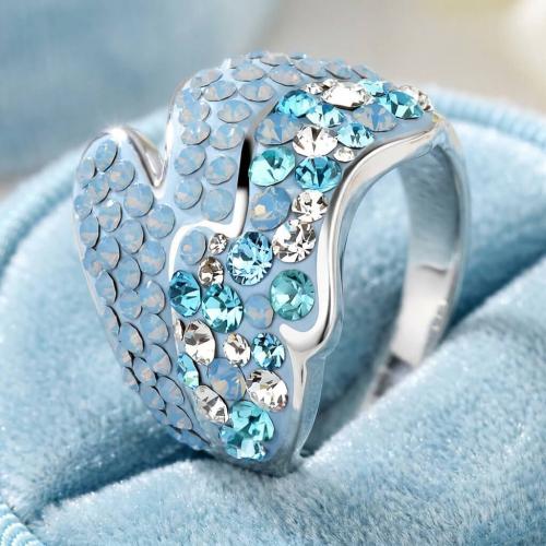 Сребърен пръстен с кристали от Sw® SP674 Deep Blue