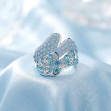 Сребърен пръстен с кристали от Sw®  SP674 Deep Blue
