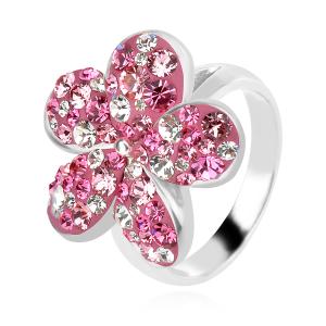 Сребърен пръстен Цвете с кристали от Sw® Rose Shade