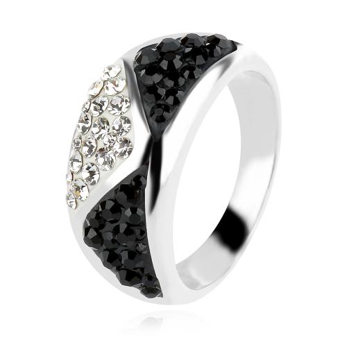 Сребърен пръстен с кристали от Sw®  SP676 Black and White