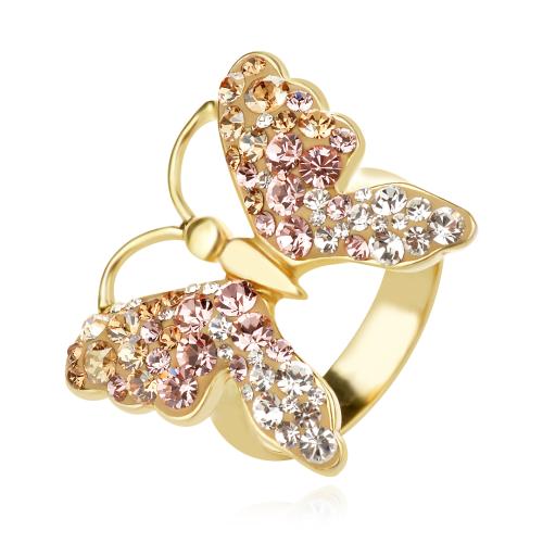 Сребърен пръстен Пеперуда с кристали от Sw® Colorado Rose Gold с позлатка 24 кт