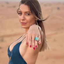 Сребърен пръстен с кристали от Sw® SP681 Blue Zircon and Golden Shadow Сребърен пръстен с кристали от Sw® SP681 Blue Zircon and Golden Shadow