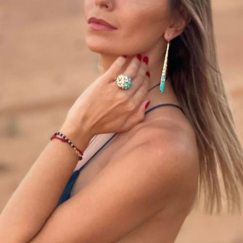 Сребърен пръстен с кристали от Sw®  SP681 Blue Zircon and Golden Shadow