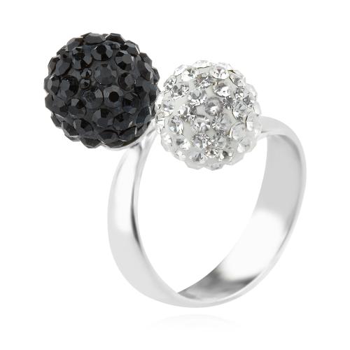 Сребърен пръстен Топка с кристали от Sw® Черно и бяло