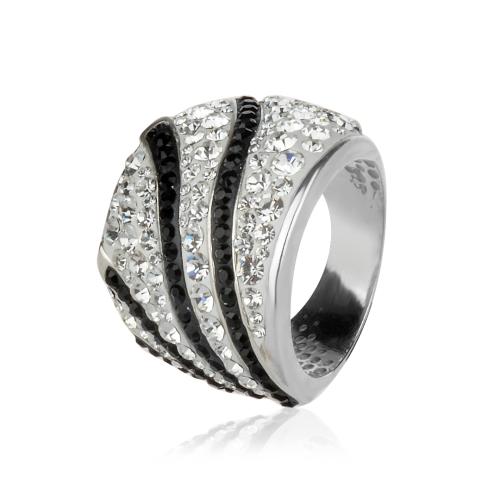 Сребърен пръстен с кристали от Sw®  SP688 Black and White