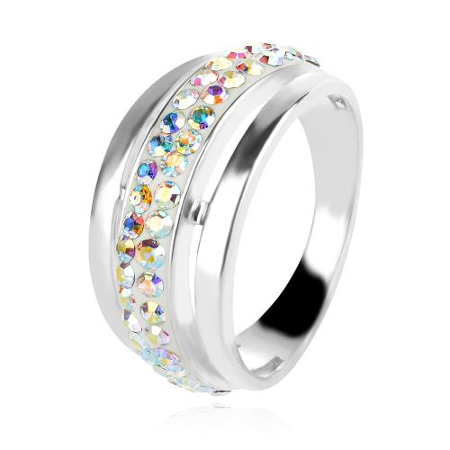 Сребърен пръстен с кристали от Sw® SP703 AB Crystal