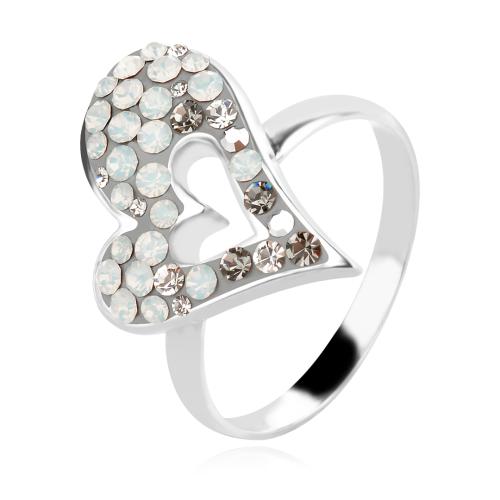 Сребърен Пръстен Сърце С Кристали От Sw® Silver Shade