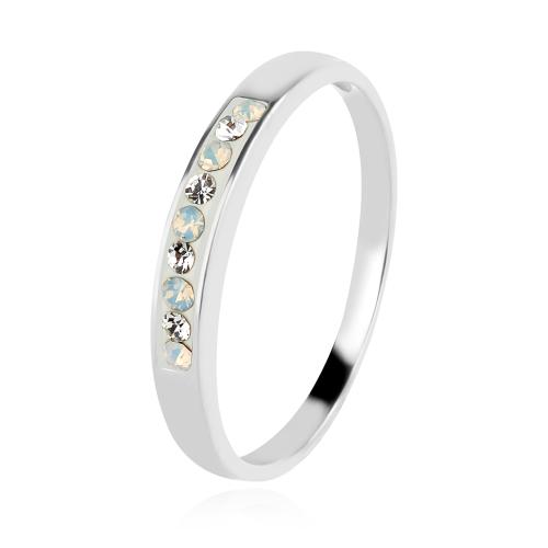 Сребърен пръстен с кристали от Sw® SP720 White Opal and Crystal