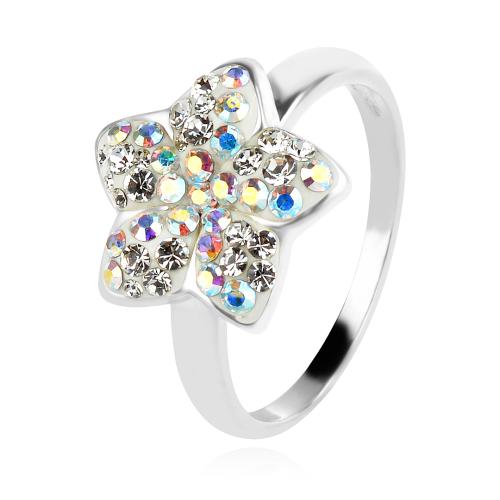 Сребърен пръстен Цветенце с кристали от Sw® SP724 Crystal и AB Crystal
