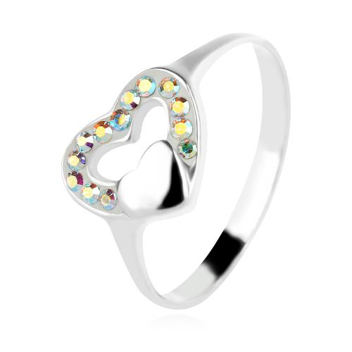 Сребърен пръстен сърце с кристали от Sw® SP729 AB Crystal