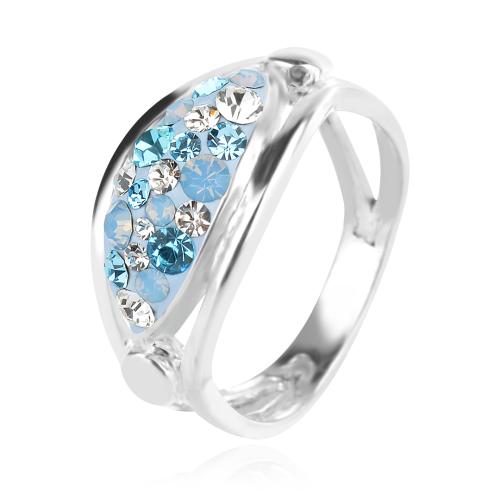 Сребърен пръстен с кристали от Sw® SP691 Deep Blue