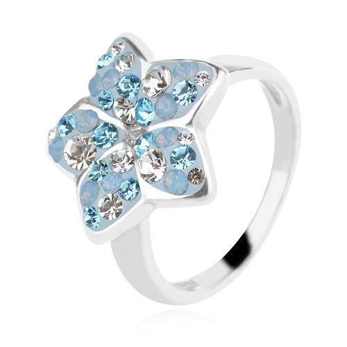 Сребърен пръстен Цветенце с кристали от Sw® Deep Blue