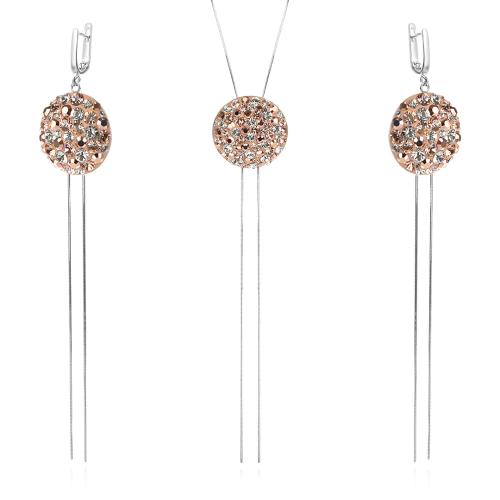 Сребърен комплект колие и обеци с кристали от Sw® SK503 Peach Gold