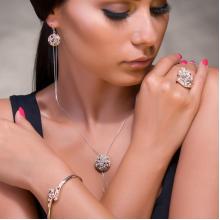 Сребърен комплект колие и обеци с кристали от Sw® SK503 Peach Gold