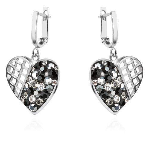 Сребърен комплект сърца обеци и медальон с кристали от Sw® SKM112 Late Night