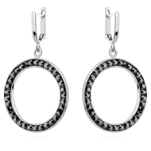 Сребърен комплект обеци и медальон с кристали от Sw® SKM128 Hematite