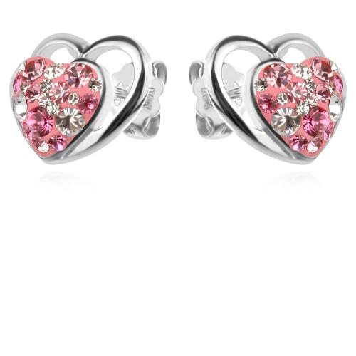 Сребърен комплект Сърца с кристали от Sw® Rose Shade