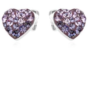 Сребърни обеци сърца с кристали от Sw® SO152 Tanzanite and Violet