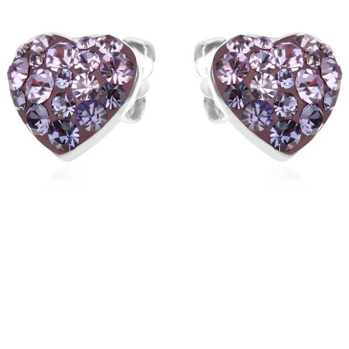 Сребърни обеци сърца с кристали от Sw® SO152 Tanzanite and Violet