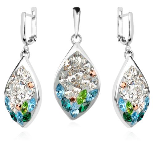 Сребърен комплект обеци и медальон с кристали от Sw® SKM148 Colorful Drops