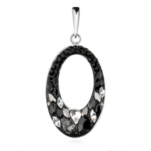 Сребърен комплект обеци и медальон с кристали от Sw® SKM129 Black Marquise