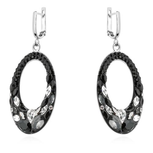 Сребърен комплект обеци и медальон с кристали от Sw® SKM129 Black Marquise