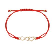 Гривна с червен конец и 14 карата златен елемент безкрайност и сърце Гривна с червен конец и 14 карата златен елемент безкрайност и сърце