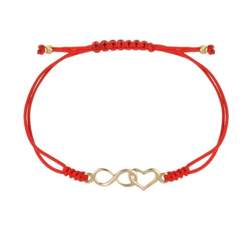 Гривна с червен конец и 14 к златен елемент Обич безкрай