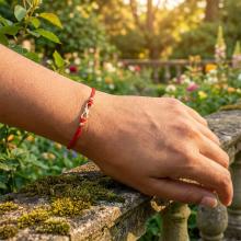 Гривна с червен конец и 14 карата златен елемент безкрайност