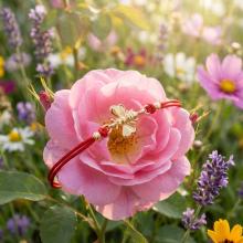 Гривна с червен конец и 14 карата златен елемент пчеличка