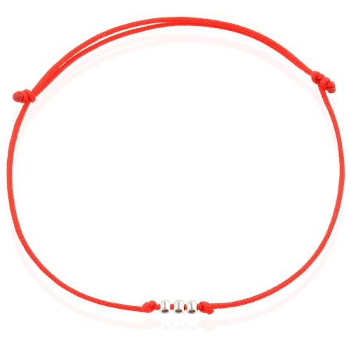 Гривна с червен конец и 3 сребърни топчета