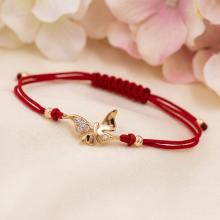 Гривна с червен конец и златен елемент пеперуда с циркони B60