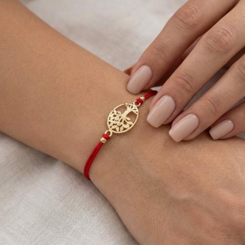 Гривна с червен конец и златен елемент Дървото на живота 