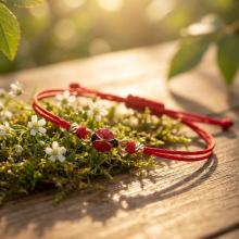 Гривна с червен конец и 14 карата златен елемент Калинка Гривна с червен конец и 14 карата златен елемент Калинка