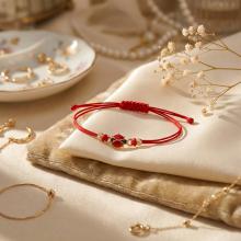 Гривна с червен конец и 14 карата златен елемент Калинка Гривна с червен конец и 14 карата златен елемент Калинка