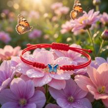 Гривна с червен конец и златен елемент Пеперуда