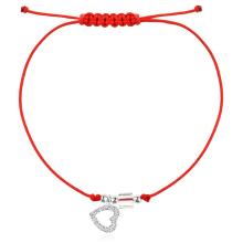 Гривна с червен конец сребърен елемент сърце и бели мъниста