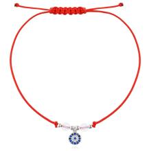 Гривна с червен конец и сребърен елемент синьо око