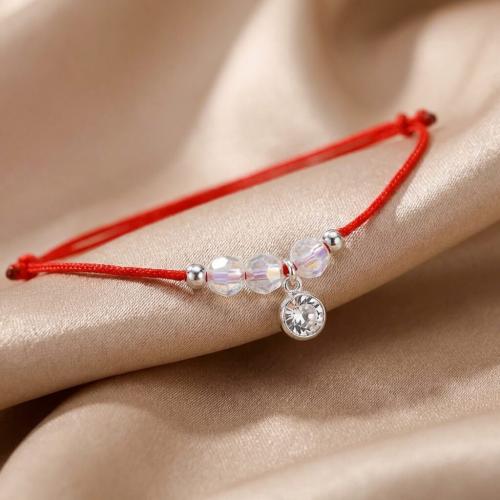 Гривна с червен конец и сребърен елемент циркон