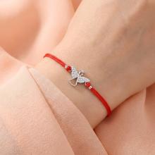 Гривна с червен конец и сребърен елемент ангелче с циркони BT112