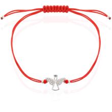 Гривна с червен конец и сребърен елемент ангелче с циркони BT112