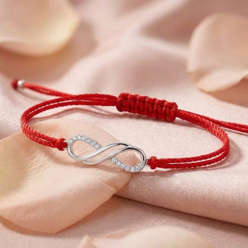 Гривна с червен конец и сребърен елемент безкрайност BT14