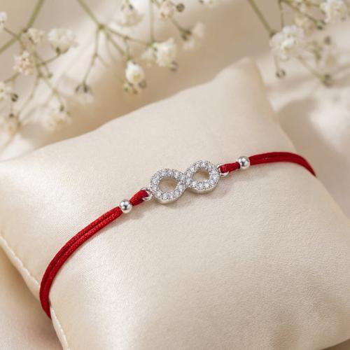 Гривна с червен конец и сребърен елемент безкрайност BT15