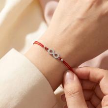 Гривна с червен конец и сребърен елемент безкрайност BT15